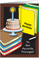 Birthday to School Principal, books, cake card