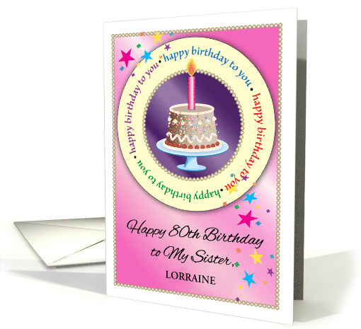 Custom Name Sister 80th Birthday Cake card (1021859)