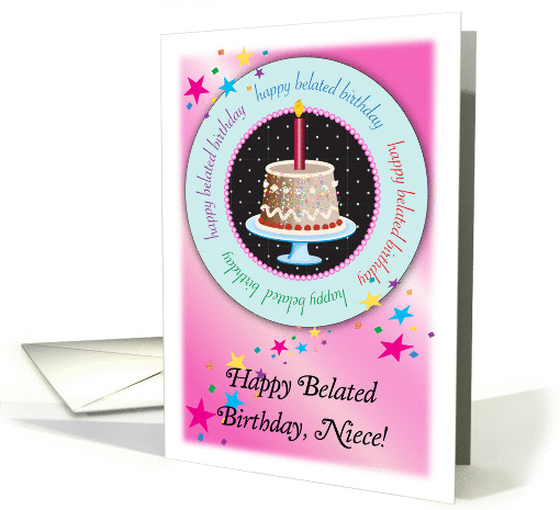 Belated Birthday For Niece, cake, candle, stars card (1061307)