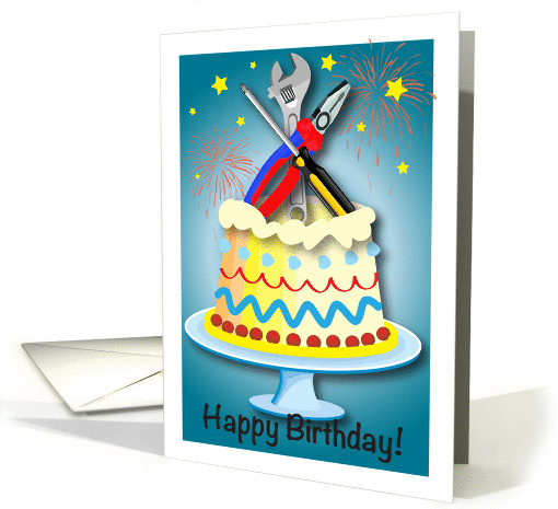 Birthday for Handyman, cake, tools card (1063221)