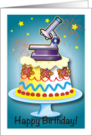 Birthday for Scientist, cake, microscope card