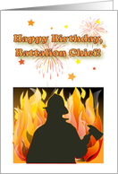 Birthday for Fire Battalion Chief, fireworks card