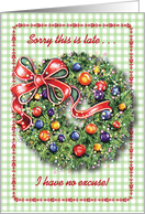 Belated Happy Birthday on Christmas, wreath card