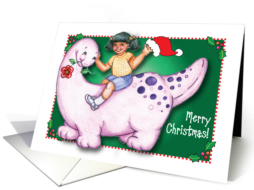Merry Christmas, dinosaur theme, girl card (1071011)