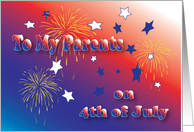 4th of July to Parents, stars, fireworks card