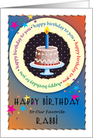 Happy Birthday to Rabbi, cake, candle card