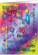 Happy Birthday, Teen Twins, 16, boy, girl card