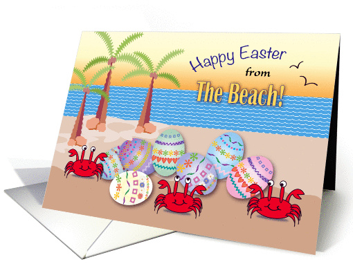 Easter, beach, ocean, crabs, eggs card (1195742)