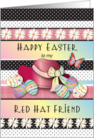Happy Easter to Red Hat Friend, eggs, butterfly card