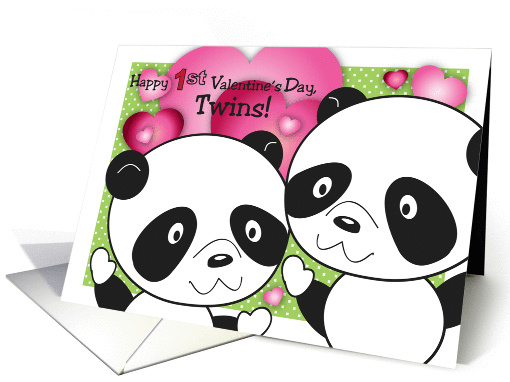 First Valentine's Day for Twins, pandas card (1214018)