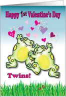 First Valentine’s Day for Twins, frogs, hearts card