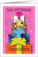 Happy 14th Birthday, Grandniece, presents card