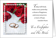 Congratulations, wedding, Firefighter, roses, rings card