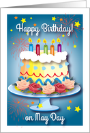 Happy May Day Birthday, cake, stars card