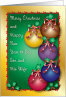 Merry Christmas, son and wife, ornaments card