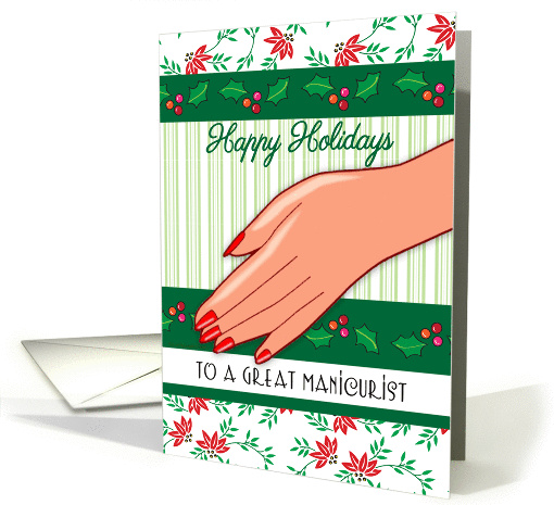 Christmas Card for Manicurist, hand, holly card (1284608)