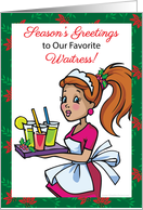 Christmas for Waitress, holly, poinsettias card