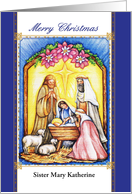 Personalized Christmas, for Nun, Nativity card