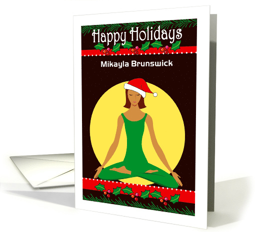 Personalized Holiday Yoga, holly card (1290512)