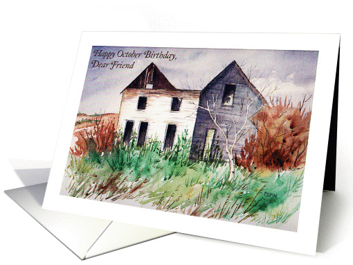 October Birthday to Friend, watercolor card (1319822)