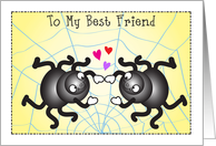 Friendship, happy spiders, web card