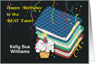 Personalized Birthday for tutor, books, cupcake card