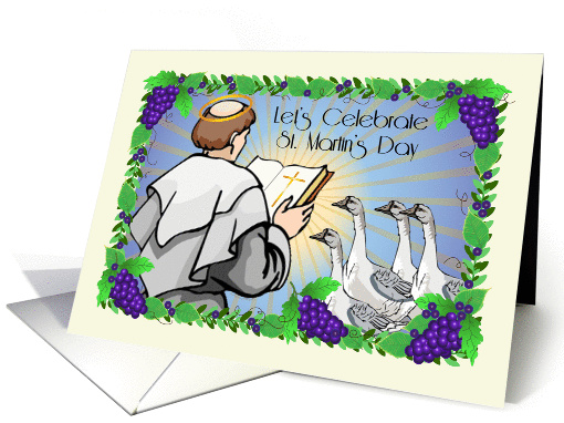 St. Martin's Day, monk, geese, grapes card (1341388)