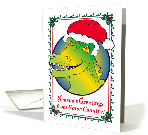 Season's Greetings, gator theme, holly card (1341842)