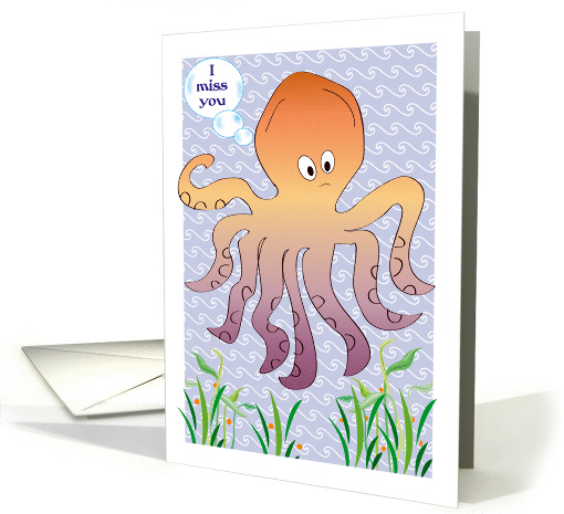 Cartoon Octopus Missing You, blank card (1350684)