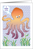 Cartoon Octopus Missing You, blank card