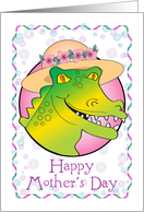 Happy Alligator Mother’s Day, hat, flowers card