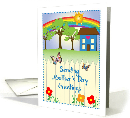 To Estranged Mom, Mother's Day, folk art, rainbow, house, sun card