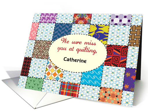 Custom Name Get Well for Quilter, patchwork quilt card (1367158)