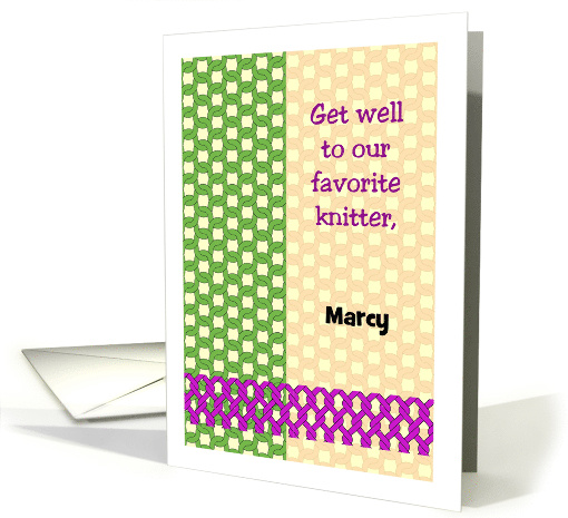 Custom Name Get Well for Knitter, knit, purl stitches card (1367268)