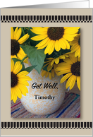 Custom Name Get Well for Gardener, sunflowers card