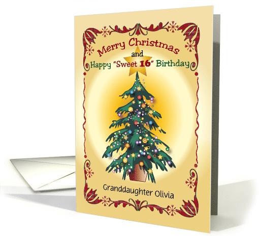Custom Name Granddaughter's Sweet 16 Birthday on Christmas card