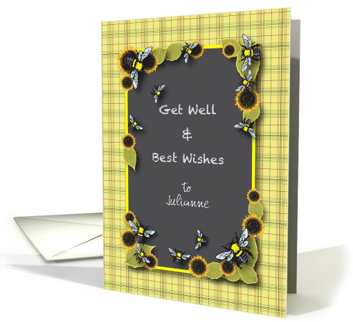 Custom Name Get Well, bees, sunflowers card (1369294)