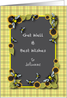 Custom Name Get Well, bees, sunflowers card