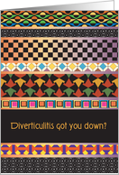 Get well from diverticulitis, colorful patterns card