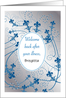 Custom Name Welcome Back after illness, blue design card