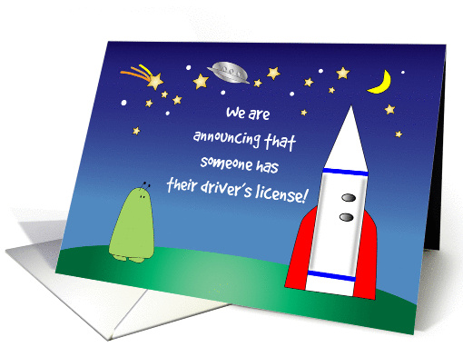 Announcing Driver's License, alien, rocket ship card (1381028)