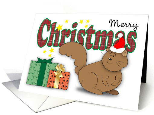 Squirrel Merry Christmas, presents, stars card (1381552)