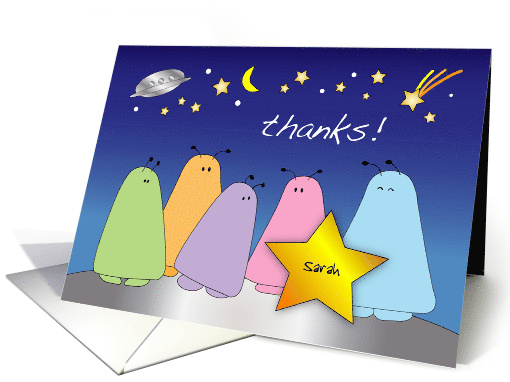 Custom Name Thank You, aliens, stars, UFO card (1382012)