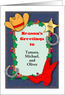 Custom Name Country/Western Christmas, hat, boot card