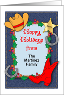 Custom Name Country/Western Christmas II, holly, star card
