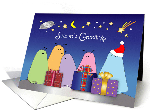 Aliens Season's Greetings, presents, Santa hat card (1383254)