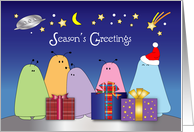 Aliens Season’s Greetings, presents, Santa hat card