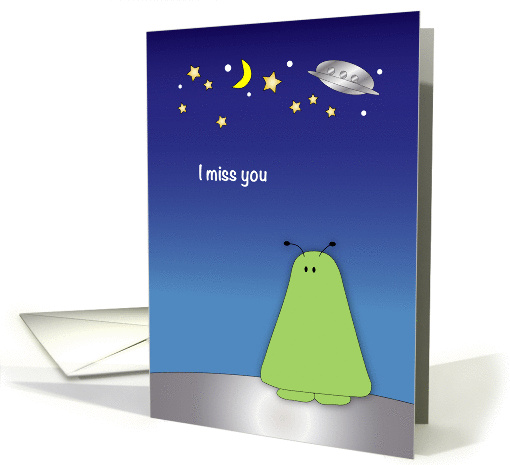 Alien Miss You, space, stars, moon, UFO card (1383306)