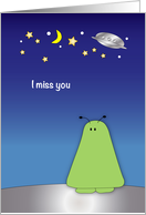 Alien Miss You, space, stars, moon, UFO card