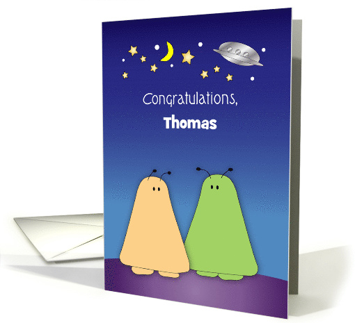 Custom Name Aliens Congratulations, both of us, space, stars card